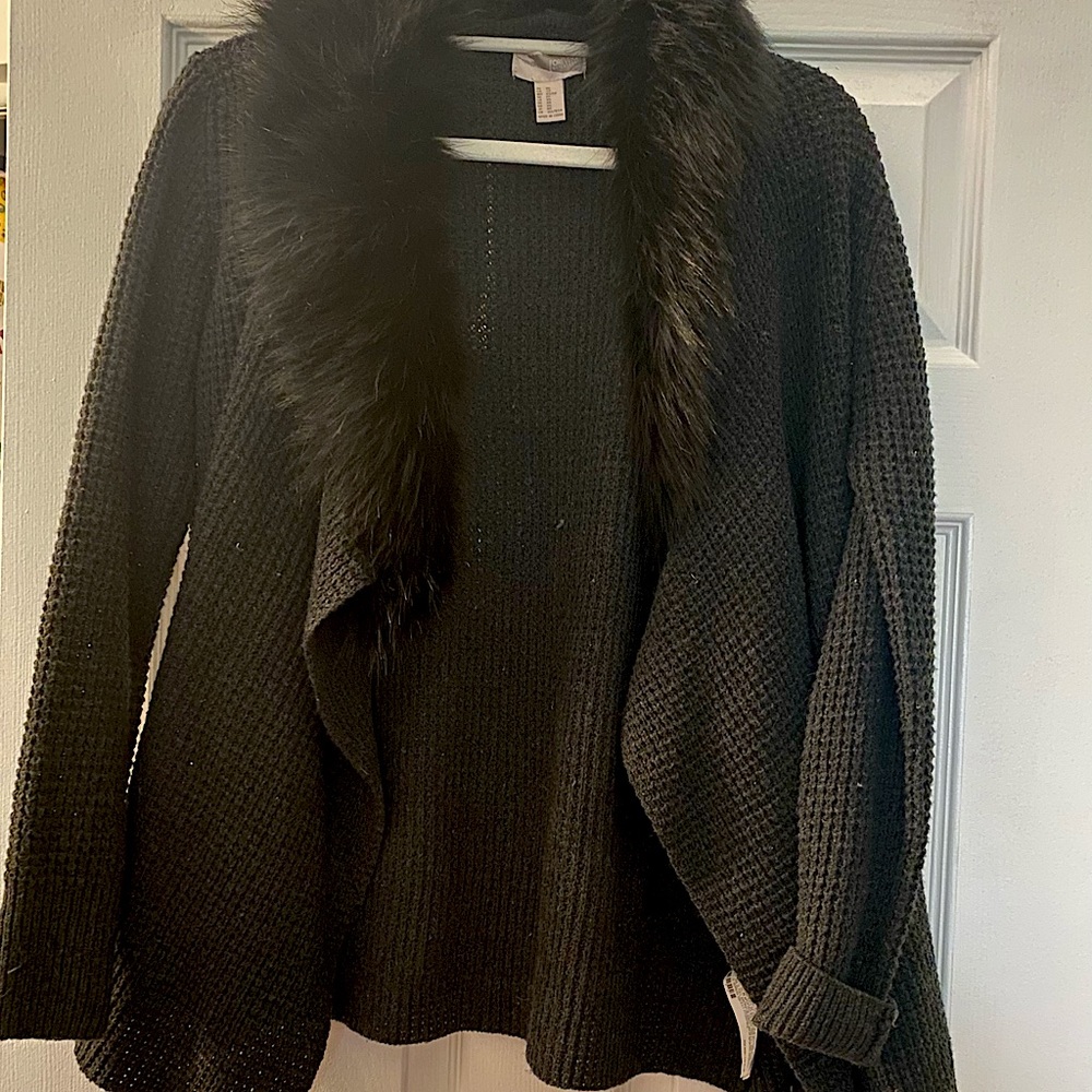 Forever 21 black cardigan fur collar